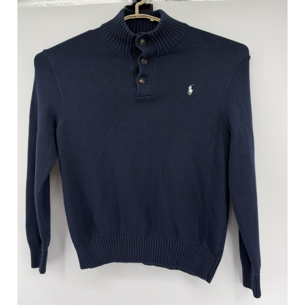 Polo Ralph Lauren Mock Neck Ribbed Collar 2 Button Sweater Blue Men's Large